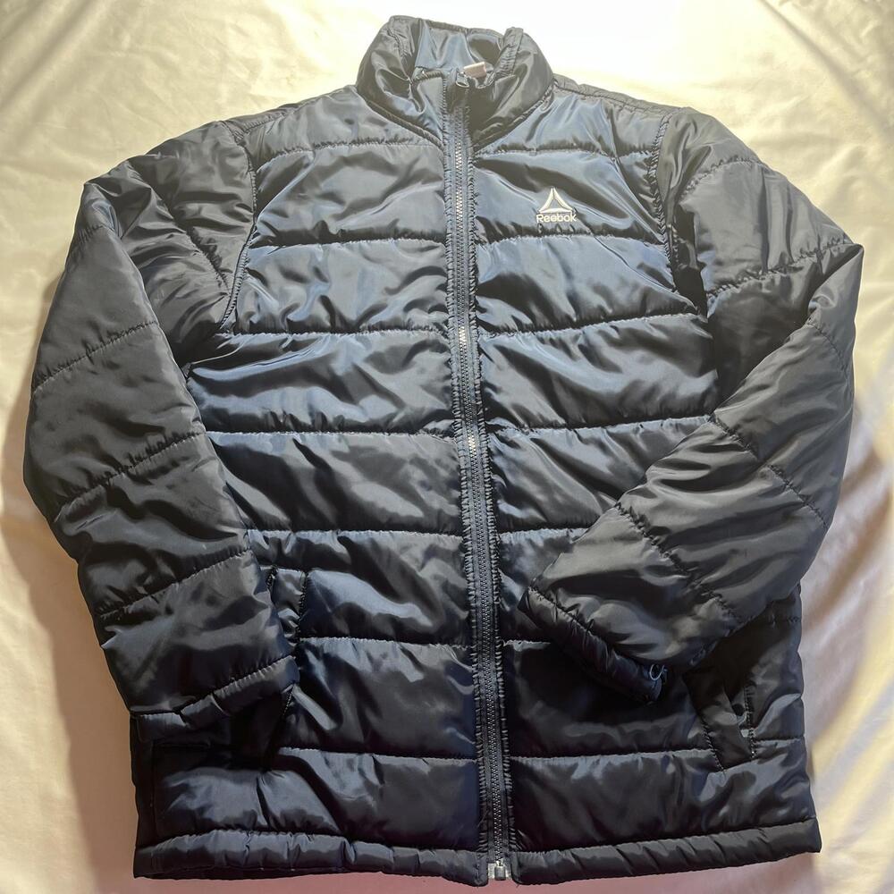 Reebok Puffer Jacket Boy's Size 18 Navy Blue Zip Up Medium Weight